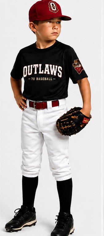 Classic combo — white pants, crimson belt, black socks