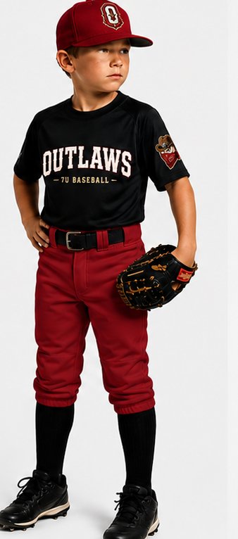 Crimson Pride combo — crimson pants, black belt, black socks