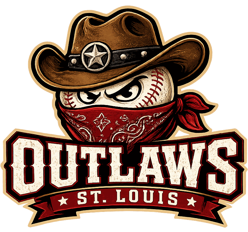 St. Louis Outlaws — masked bandit baseball in a cowboy hat